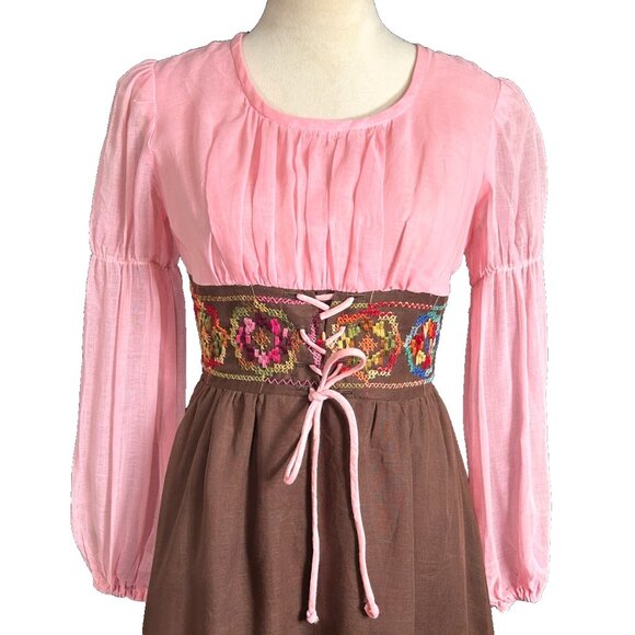 Vintage 70s Romantic Embroidered Garden Hippie Maxi Boho Prairie Maxi Dress - Picture 2 of 8